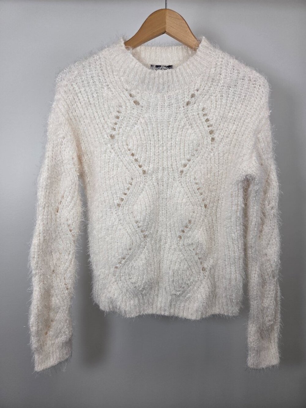 Freshman 1996 Chenille Pointelle Sweater Women's White Knit Pullover Large